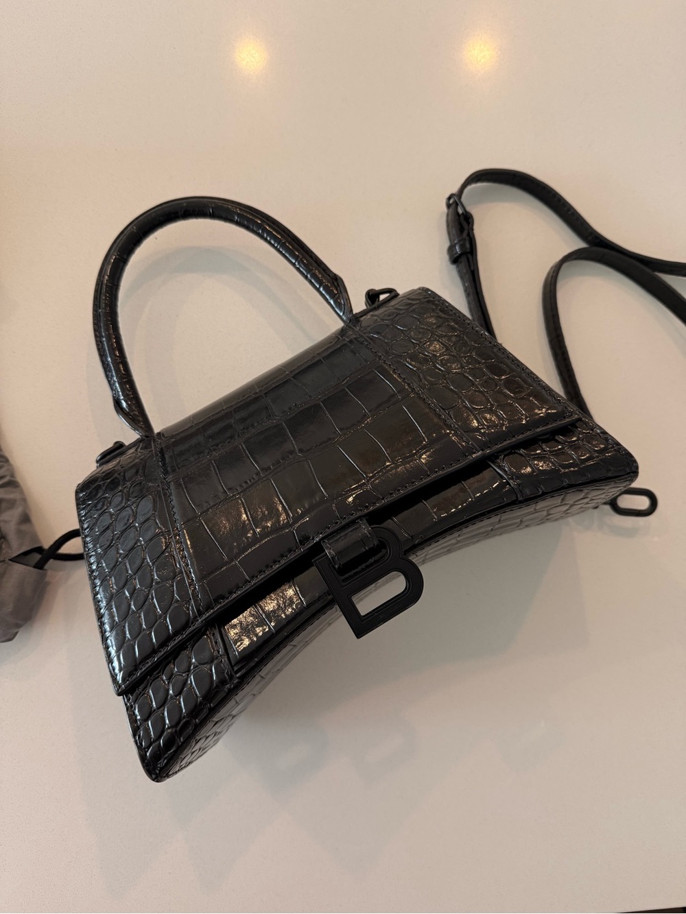 Balanciaga Hourglass Handbag Small in black crocodile